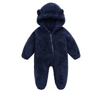Newborn Infant Baby Girl Boy Cute Solid Long Sleeves Ear Footed Hooded Zipper Romper Warm Jumpsuit Outfits Bunny Romper Baby Girl (Navy, 6-9 Months)