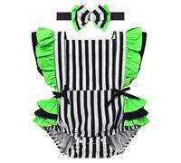 Newborn Infant Baby Girls Beetle Juice Romper It's My 1st First Birthday Cake Smash Outfits Flutter Sleeve Backless One-piece Bodysuit Summer One Year Old Party Photo Shooting Black Striped 18-24M