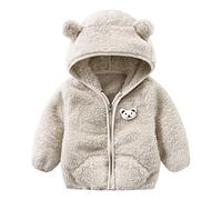 Newborn Infant Baby Girls Boys Jacket Ears Hooded Outerwear Zipper Warm Winter Coat Plaid Coats for Boys Little Child Coat Winter Clothes Fleece Jackets 2024 Cute Fashion Trendy (Grey, 0-6 Months)