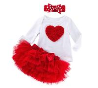 Newborn Infant Baby Girls Valentines Heart Romper Tulle Tutu Skirt Headband Set Summer Outfit Girls Size 6 (Red, 12-18 Months)