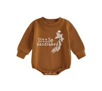 Newborn Infant Baby Romper Clothes Clothing Mandrake Letter Print Round Neck Long Sleeve Casual Jumpsuit One-piece Outfit (Coffee, 0-3 Months)