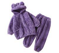 Newborn Infant Baby Winter Fleece Jumpsuit - Bear Ear Hooded Romper with Zipper, Long Sleeve Footies Warm Bodysuit Outwear for Boys Girls 0-5 Years (Purple-A, 2-3 Years)
