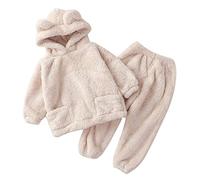 Newborn Infant Baby Winter Fleece Jumpsuit - Bear Ear Hooded Romper with Zipper, Long Sleeve Footies Warm Bodysuit Outwear for Boys Girls 0-5 Years (Beige-A, 4-5 Years)