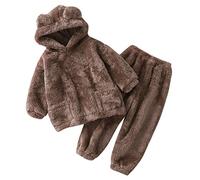 Newborn Infant Baby Winter Fleece Jumpsuit - Bear Ear Hooded Romper with Zipper, Long Sleeve Footies Warm Bodysuit Outwear for Boys Girls 0-5 Years (Brown-A, 2-3 Years)