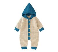Newborn Infant Boys Girls Patchwork Warm Knitted Sweater Baby Hooded Jumpsuit Romper 1 Piece Outfits Clothes New Born Sweater Beige-C 0-3 M