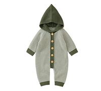 Newborn Infant Boys Girls Patchwork Warm Knitted Sweater Baby Hooded Jumpsuit Romper 1 Piece Outfits Clothes New Born Sweater Green-C 0-3 M
