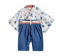 Newborn Infant Boys Spring Summer Long Sleeve Japanese Kimono Romper Jumpsuit Japanese Style Costume Boys Clothes Size Small and up (Dark Blue, 6-12 Months)