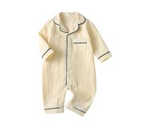 Newborn Infant Romper Unisex Onesie Long/Short Sleeve Letter Print Cartoon Baby Girls Boys Clothes Cotton Pajamas Clothing Cute Outfit Set Light Yellow
