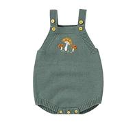Newborn Knitted Sleeveless ushroom Romper Infant Boys Girls Coming Home Outfits Baby First Birthday Outfit Cute Embroidered Bodysuit Sweater Adjustable Straps (Green, 3-6 Months)