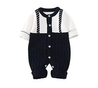 Newborn Knitted Sweater Romper Jumpsuit Baby Boy Girl Fall Clothes Long Sleeve Button Down Fall Winter Warm Clothes Cozy Sweaters Kids Soft Warm Clothing (Dark Blue, 6-9 Months)