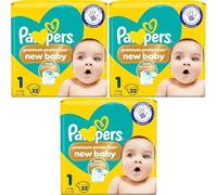 Newborn Nappies Bundle, 3 Packs of Size 1 Premium Protection New Baby, Total of 66 Size 1 New Born Nappies AFG Supplies Bundle