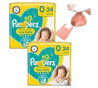 Newborn Nappies Bundle with 2 Packs of Size 0 Nappies | 48 Newborn Nappies Size 0 and 100 Hubsidia Fragranced Nappy Disposable Bags