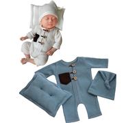 Newborn Photography Outfits Boy Girl Baby Photo Romper Knit Bodysuit Outfit Prop (Blue)
