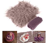 Newborn Photography Props Fluffy Blanket & Ripple Wrap Set Baby Photo Props Faux Fur Backdrops Mat Rug Knit Wrap Blanket Shower Gift for Boys Girls