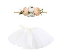 Newborn Photography Props Outfits Baby Tutu Skirt Cute Baby Girl Floral Headbands Set for Infants White
