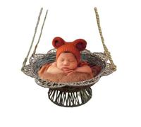 Newborn Photography Props Retro Rattan Basket Hand Woven Baby Posing Background Hanging Basket for Infant Photo Shoots