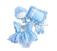Newborn Photography Romper Lace Headband Hat Pillow Shoes Set Baby Girl Photo Costume Outfits Infant Princess Jumpsuit Photo Prop