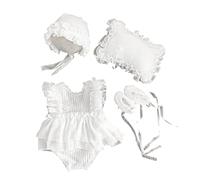 Newborn Photography Romper Lace Headband Hat Pillow Shoes Set Baby Girl Photo Costume Outfits Infant Princess Jumpsuit Photo Prop