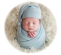 Newborn Photography Wraps with Hat Baby Photo Outfit Girl Stretch Blanket Infant Boy Props for Baby Photo Shoot (Green)