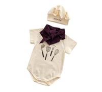Newborn Photoshoot Chefs Costume 3pcs Breathable Cotton Scarf Matching Hat Cooking Theme Outfit for Infants and Toddler Baby Cooking Costume Short Sleeve Romper
