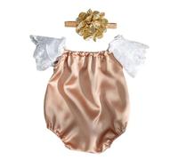 Newborn Photoshoots Set Puff Sleeve Bowknot Romper Flower Headband Photo Props Girl Photo Costume Photography Suit 2PCS
