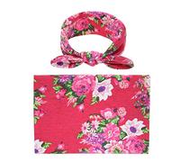 Newborn Receiving Blanket Headband Set Flower Print Babys Swaddle Receiving Blankets for Girls Boys