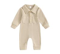 Newborn Romper Baby Clothes Boy Long Sleeve Turn-down Collar Solid Casual Jumpsuit Bodysuit Fall Winter Infant Baby Clothing (A Light Khaki, 3-6 Months)