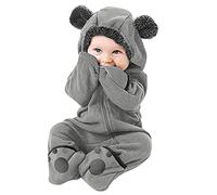 Newborn Rompers Cute Bear Hooded Onesie Infant Winter Plush Warm Fleece Thick Jumpsuit Baby Long Sleeve Hooded Bodysuit Outerwear All in One Coat Outerwear Unisex Zip Cotton Soft Flannel Pajamas Grey