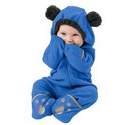 Newborn Rompers Cute Bear Hooded Onesie Infant Winter Plush Warm Fleece Thick Jumpsuit Baby Long Sleeve Hooded Bodysuit Outerwear All in One Coat Outerwear Unisex Zip Cotton Soft Flannel Pajamas Blue