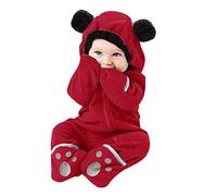 Newborn Rompers Cute Bear Hooded Onesie Infant Winter Plush Warm Fleece Thick Jumpsuit Baby Long Sleeve Hooded Bodysuit Outerwear All in One Coat Outerwear Unisex Zip Cotton Soft Flannel Pajamas Red