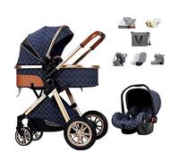 Newborn Stroller 3 in 1 Baby Pushchair Baby Carriage for Toddler,Foldable Luxury Pushchair Stroller with Baby Basket,Shock Absorption Springs High View Pram (Color : Blue)