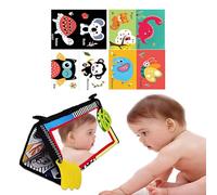 【Newborn to 12M Sensory Kit】Foldable High-Contrast Baby Mirror with BPA-Free Chewable Teether + 4-Page 8-Sided Cloth Activity Book | Brain Development Toy for Tummy Time, Travel & Early Learning