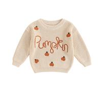 Newborn Toddler Baby Boy Girl Halloween Jumper Sweater Pumpkin Embroidery Outfit Infant Long Sleeve Fall Winter Sweatshirt Knitwear Pullover My First Halloween Oversized Clothes (Beige 01, 6-9 Months)