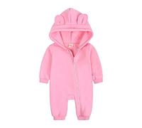 Newborn Unisex Baby Zipper Romper Long Sleeve Bear Ear Hooded One Piece Autumn Winter Homewear Outfits Pink 59 0-3 Months