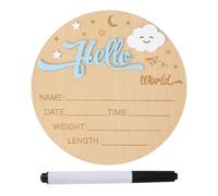 Newborn Welcome Signs, 5.9in Round Wooden Moon Clouds Hello World Newborn Birth Announcement Sign Photo Props Baby Arrival Board Name Plaque for Babies Shower Hospital Nursery