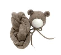 Newborns Bear Wrap & Hat Set Baby Blanket with Hat Set Knit Wrap with Comfortable Wear for Photos Soft Stretchy Baby & Crochet Comfortable Newborn Bear Theme Costume