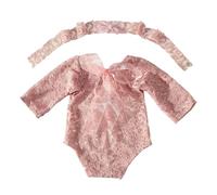 Newborns Delicate Lace Romper and Pearl Headband Set Lovely Baby Jumnpsuit & Hairband for Memorable Photoshoots