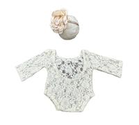 Newborns Lace Romper with Matching Headband Lovely Flower Headwear with Long Sleeve Jumpsuits for Memorable Photos