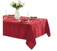 Newbridge Barcelona Luxury Damask Fabric Tablecloth, 100% Polyester, No Iron, Soil Resistant Dining Room, Party Banquet and Holiday Tablecloth, 52 Inch x 70 Inch Oblong/Rectangle, Red