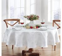Newbridge Metallic Snowflake Christmas No-Iron Soil Resistant Fabric Holiday Tablecloths - 60 X 84 Oval, White-Silver