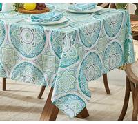 Newbridge Santorini Sea Glass Mosaic Indoor/Outdoor Fabric Tablecloth - Mediterranean Medallion Stain, Water Resistant Heavy Weight Tablecloth, 60 Inch X 120 Inch Oblong/Rectangular