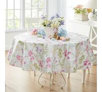 Newbridge Wildflower Fields Floral Vinyl Flannel Backed Tablecloth, 70 Inch Round, Pink and Purple Wild Flowers Easy Care Vinyl Tablecloth with Flannel Backing for Holiday Party