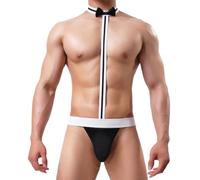 NewBull Men Waiter Cosplay Costume Bodysuit with Bow Tie Thong Underwear Mankini Jockstrap Suspender Leotard Butler Stretch Jumpsuit Briefs Party Gift (UK, Alpha, One Size, Regular, Regular, Black)