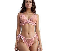 NewBull Women Naughty Lingerie Sets See Through Babydoll Lace Underwear Sexy Bra and Knickers Sets Ladies No Underwire High Waisted Nightwear Naughty Sleepwear Pink