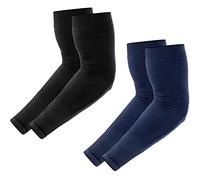 Newbyinn UV Sun Protection Arm Sleeves for Men Women Youth, Tattoo Cover Up, Cooling Compression Sports Sleeve to Cover Arms, 2 Pairs: Black+Navy Blue, Size L