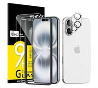 NEW'C 2 Pack for iPhone 16 Plus Screen Protector (6.7 inches) + 2 Pack Camera Lens Protector, Sensor Protection, Case Friendly Tempered Glass Film - Easy installation tool included