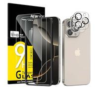 NEW'C 2 Pack for iPhone 16 Pro Screen Protector (6.3 inches) + 2 Pack Camera Lens Protector, Sensor Protection, Case Friendly Tempered Glass Film - Easy installation tool included