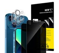 NEW'C 2x Privacy for iPhone 13 Screen Protector (6.1 inches)+ 2x Camera Lens Protector, Sensor Protection, Case Friendly Tempered Glass Film, Ultra Resistant, Enhanced Privacy Angle of 28 Degrees