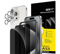 NEW'C 2x Privacy for iPhone 15 Pro Max Screen Protector (6.7 inches)+ 2x Camera Lens Protector, Sensor Protection, Tempered Glass Film, Balanced 28-Degree Privacy Angle,Easy installation tool included