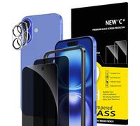 NEW'C 2x Privacy for iPhone 16 Screen Protector (6.1 inches)+ 2x Camera Lens Protector, Sensor Protection, Case Friendly Tempered Glass Film, Ultra Resistant, Easy installation tool included